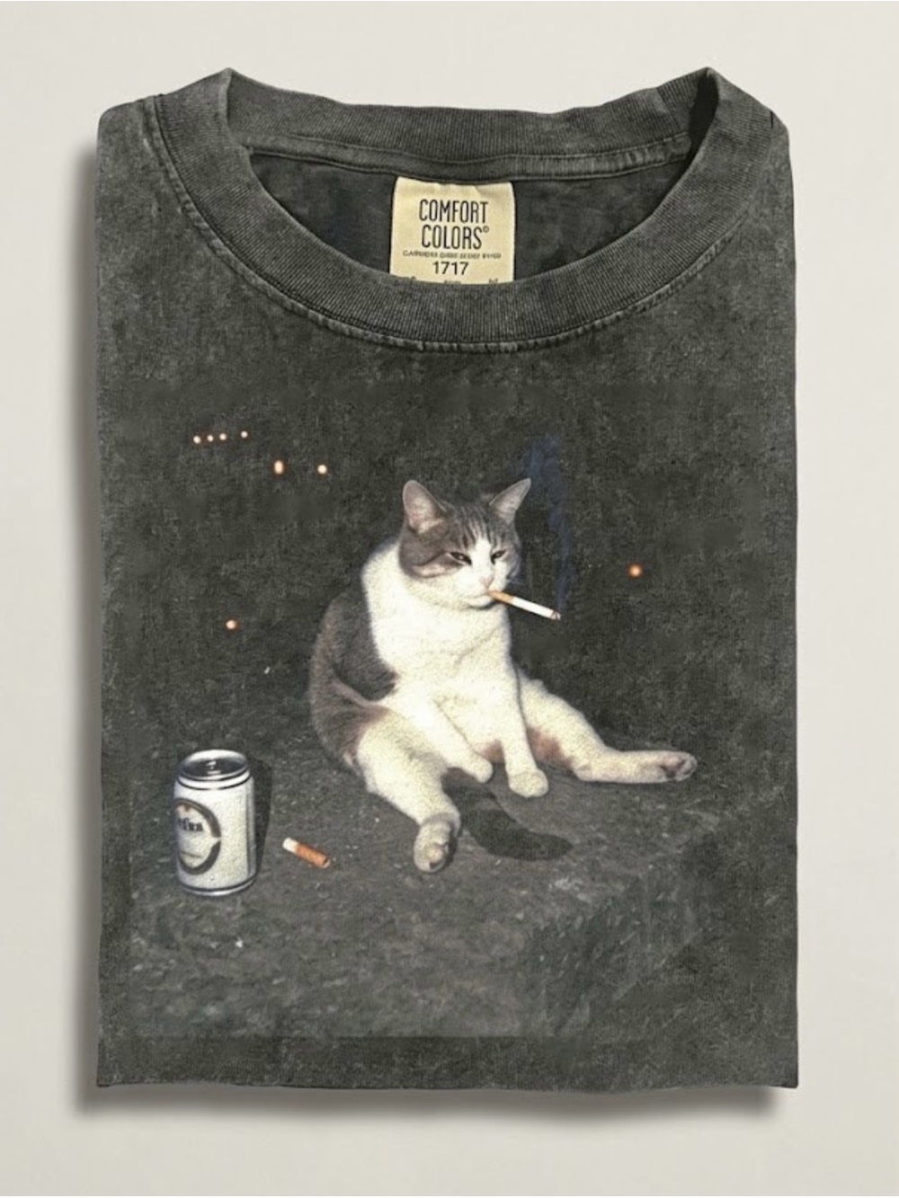 Comfort Colors Depressed Smoking Cat Meme Vintage Graphic Tee